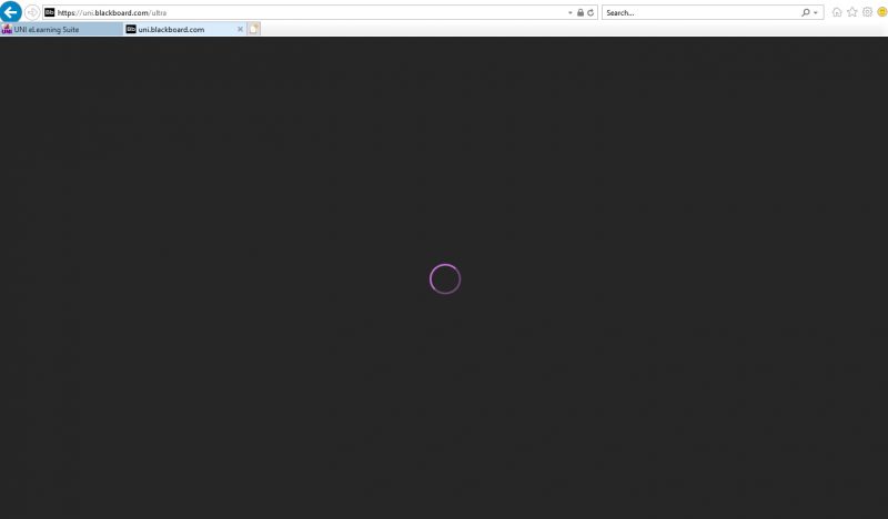 screenshot showing Blackboard not loading in internet explorer