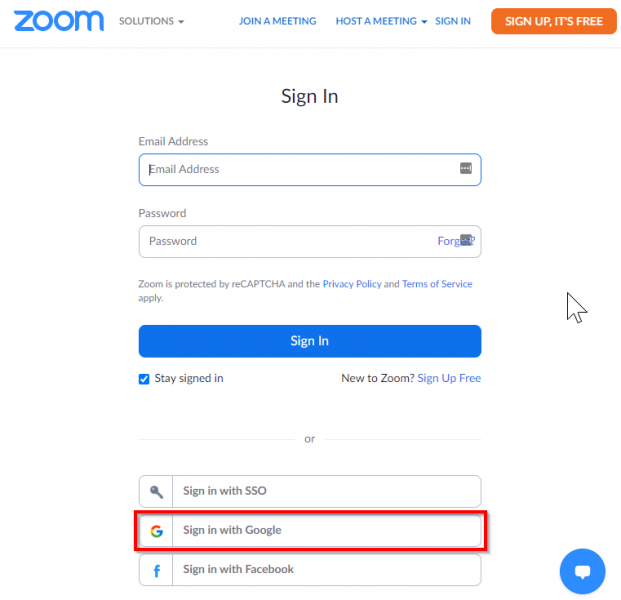 screenshot with a box around &quot;sign in with Google&quot;
