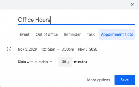 Calendar with appointment slots