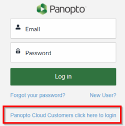 Panopto Login with &quot;Panopto Cloud Customers click here to login&quot; outlined with red box